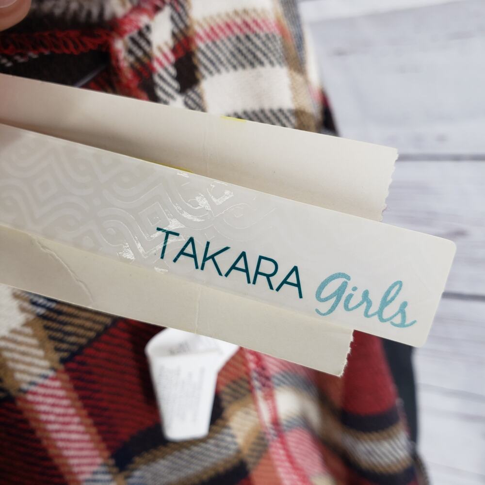 Takara Girls New Red Plaid Hooded Vest Poncho Size Medium - Picture 7 of 10